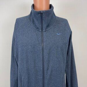 Nike Full Zip Dri Fit Training Shirt Thumb Sleeves Blue Womens Size XL